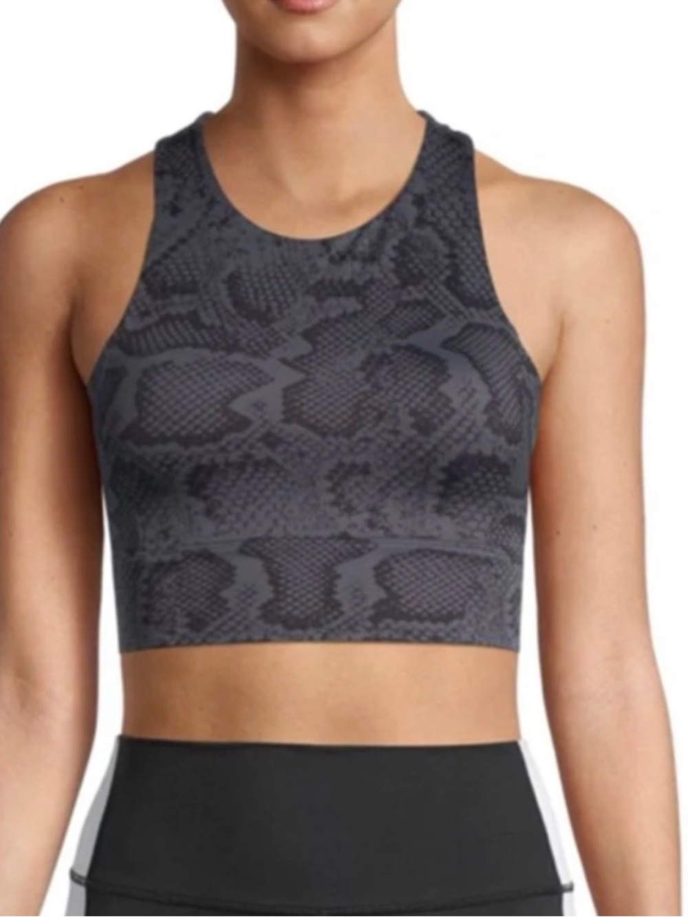 Anthropologie Allfenix Gray Snake-Print Performance Crop Top - Reptile